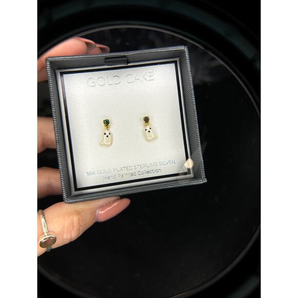 18 K gold plated ghost earrings with amazing design. Super small. - Picture 4 of 7